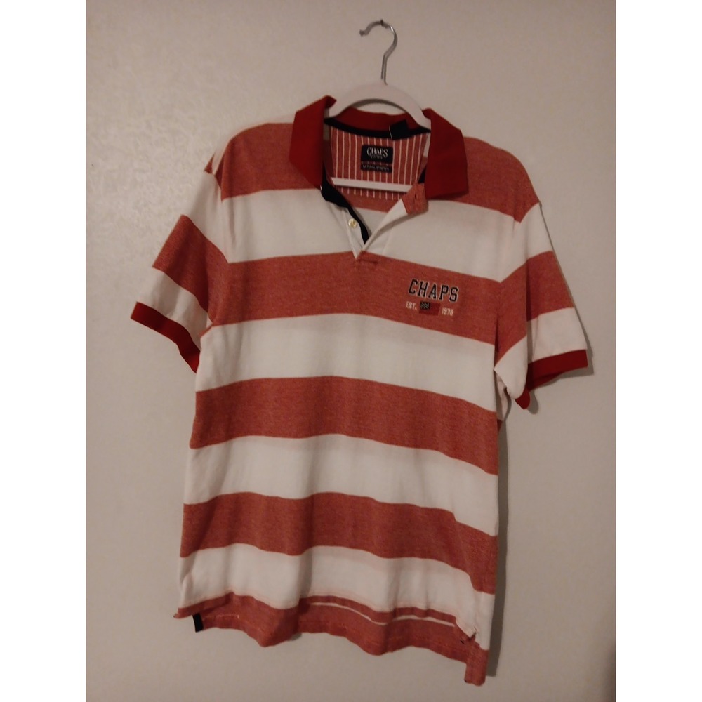 Chaps Polo Shirt  Men's  Sz. L  Red/White‎  Stripes Light Weight Short Sleeve